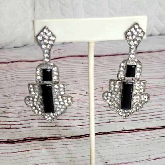 Vintage Art Deco Style Rhinestone Hanging Earrings - Picture 1 of 5